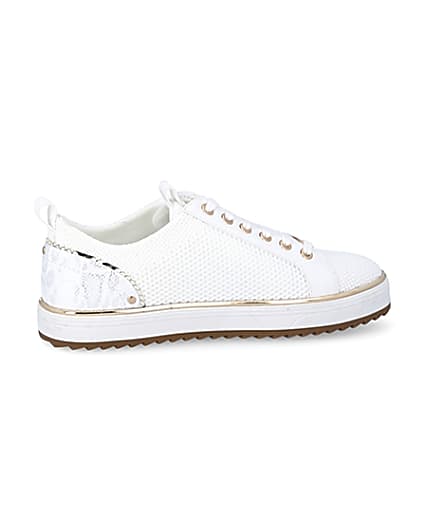 360 degree animation of product White knitted lace-up cleated trainers frame-14
