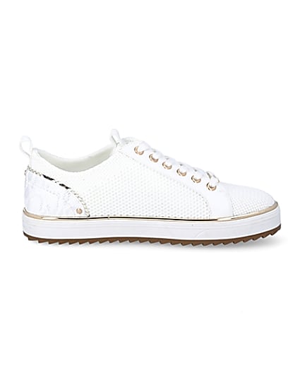 360 degree animation of product White knitted lace-up cleated trainers frame-15