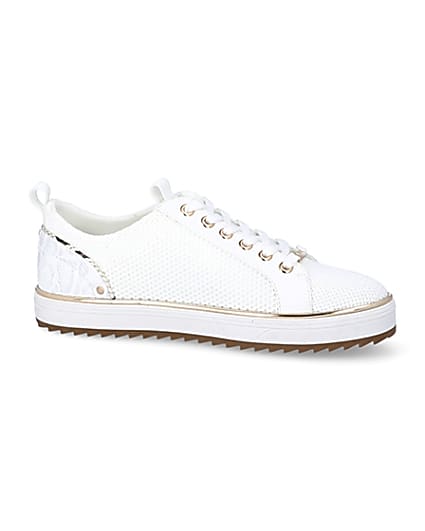 360 degree animation of product White knitted lace-up cleated trainers frame-16