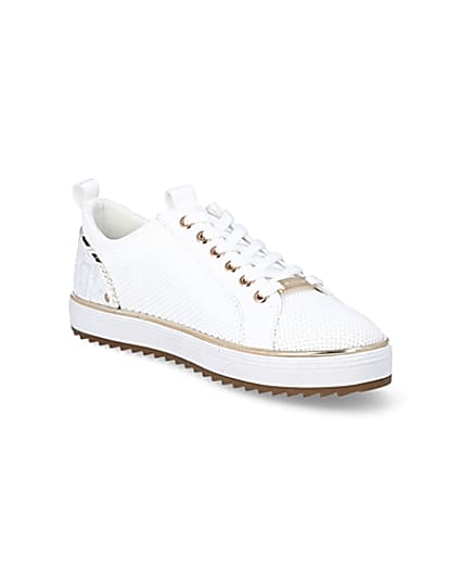 360 degree animation of product White knitted lace-up cleated trainers frame-18