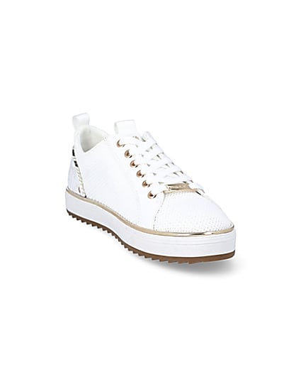 360 degree animation of product White knitted lace-up cleated trainers frame-19