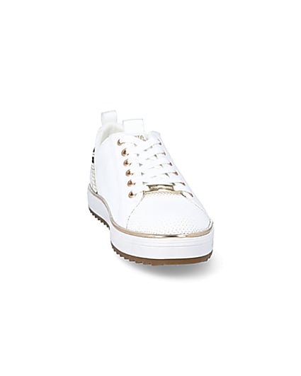 360 degree animation of product White knitted lace-up cleated trainers frame-20