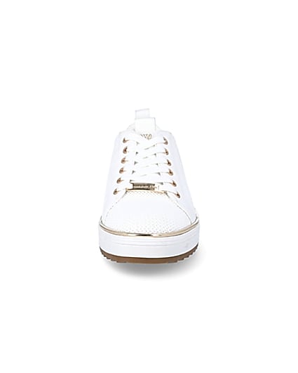 360 degree animation of product White knitted lace-up cleated trainers frame-21