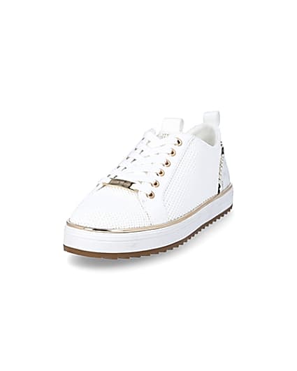 360 degree animation of product White knitted lace-up cleated trainers frame-23