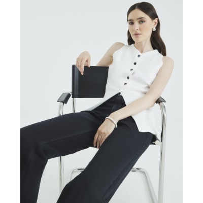 White Knitted Longline Waistcoat