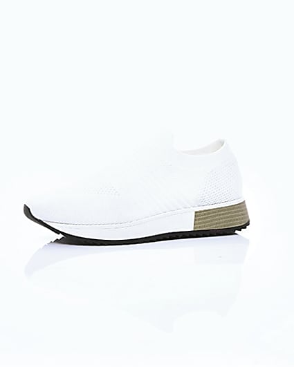 360 degree animation of product White knitted runner trainers frame-23