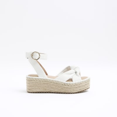 White knot flatform espadrille sandals | River Island