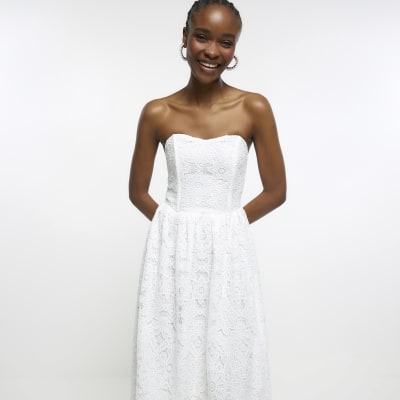 White lace corset midi dress River Island