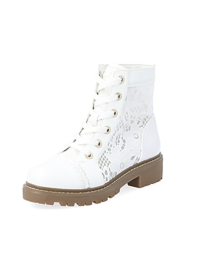 360 degree animation of product White lace detail ankle boots frame-0