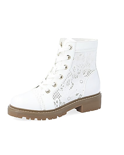 360 degree animation of product White lace detail ankle boots frame-1