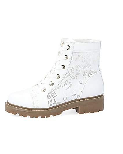 360 degree animation of product White lace detail ankle boots frame-2