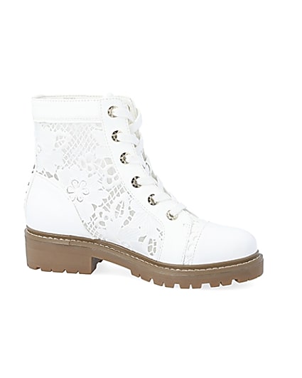 360 degree animation of product White lace detail ankle boots frame-16