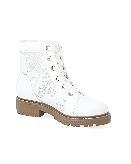 360 degree animation of product White lace detail ankle boots frame-17