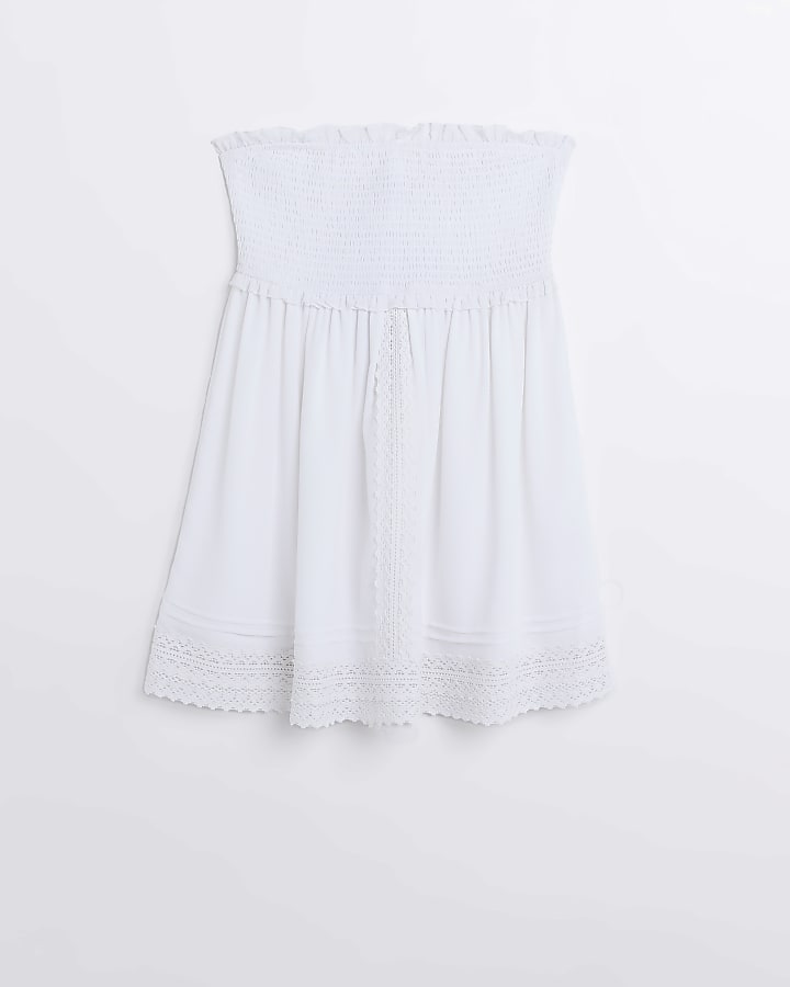 White lace detail bandeau beach mini dress