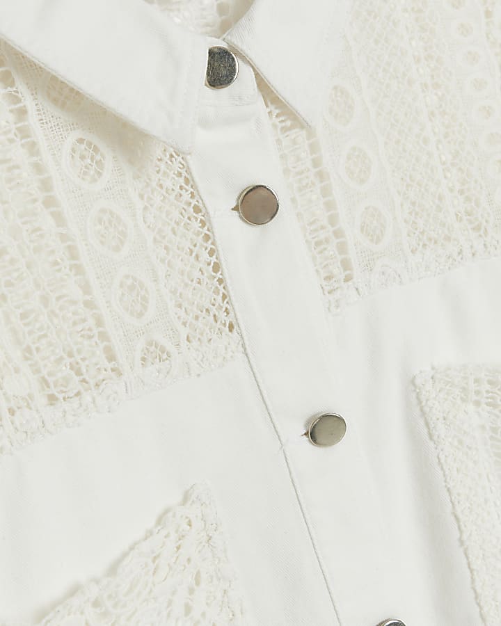 White lace detail mini shirt dress