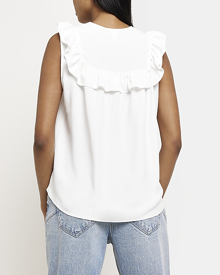 White lace frill blouse