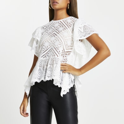 white lace frill top