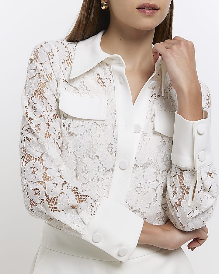 White lace long sleeve shirt