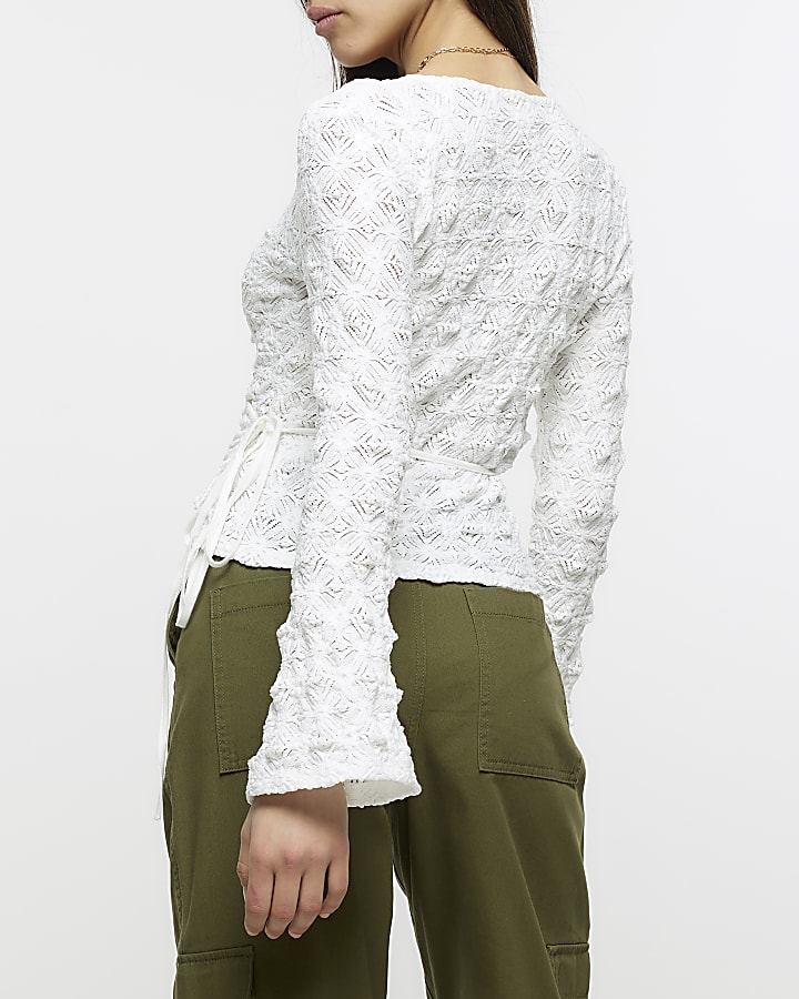 White lace long sleeve wrap top