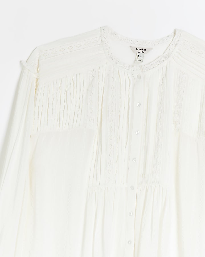 White lace pleated smock blouse | River Island