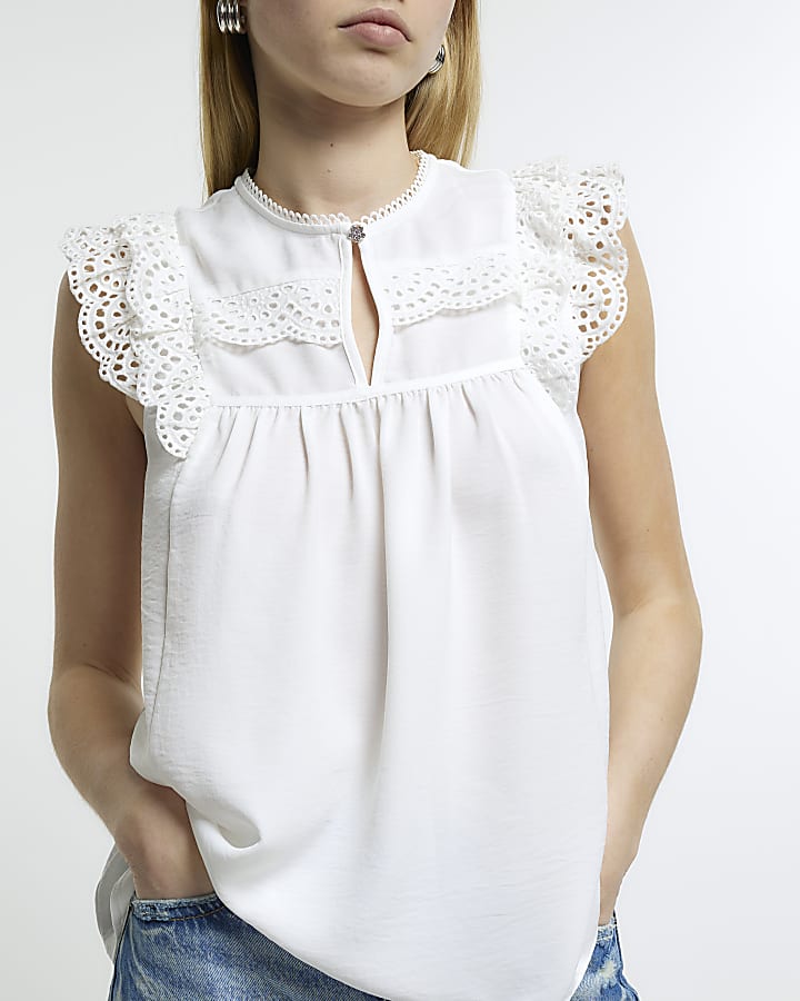 White lace ruffle blouse