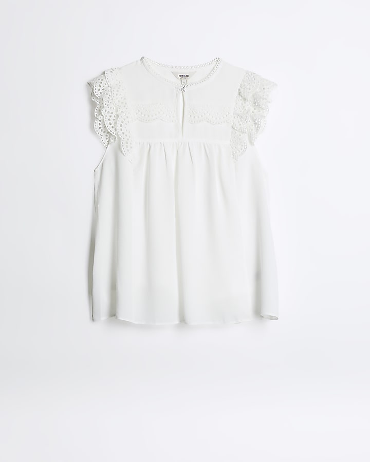 White lace ruffle blouse