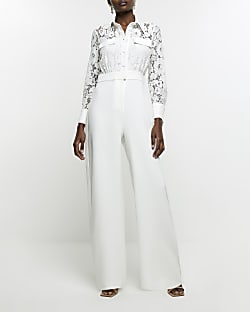 White lace shirt jumpsuit