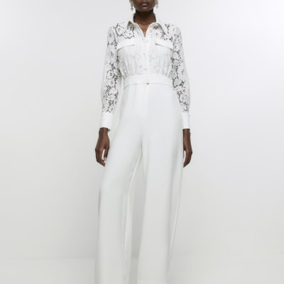 White lace shirt jumpsuit