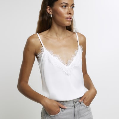 White lace trim cami top River Island