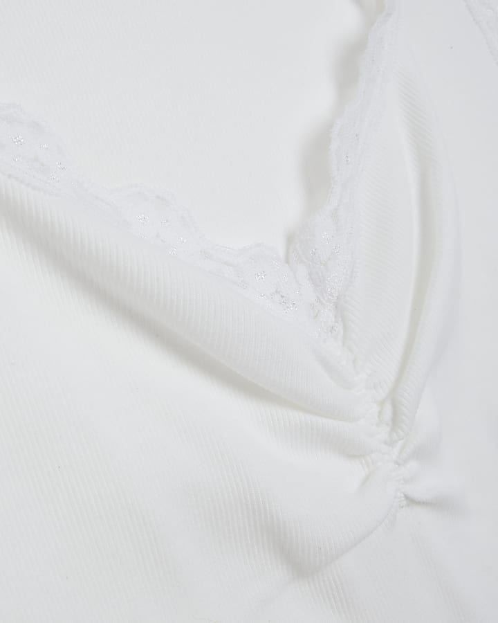 White lace trim ruched vest top