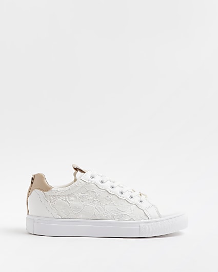 White lace trim trainers