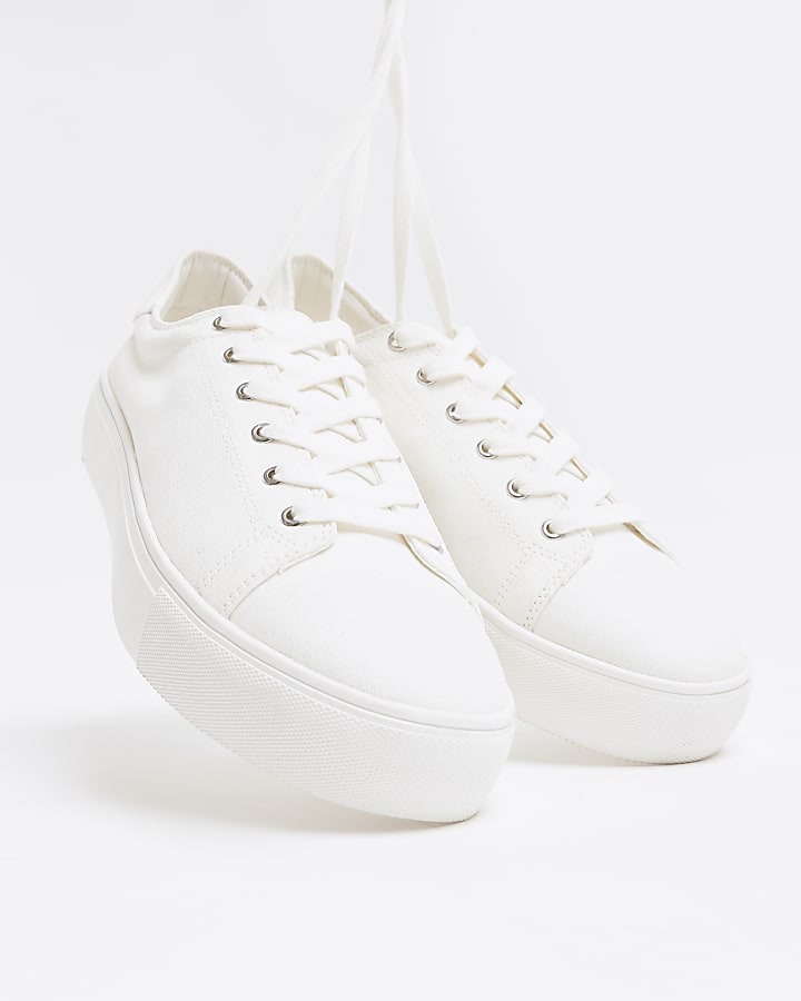 White lace up canvas trainers