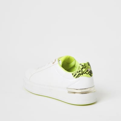 White lace-up chunky neon trainers