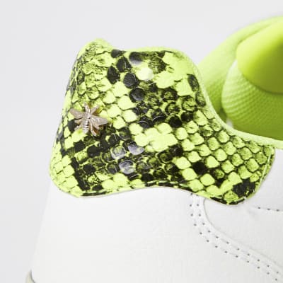 White lace-up chunky neon trainers