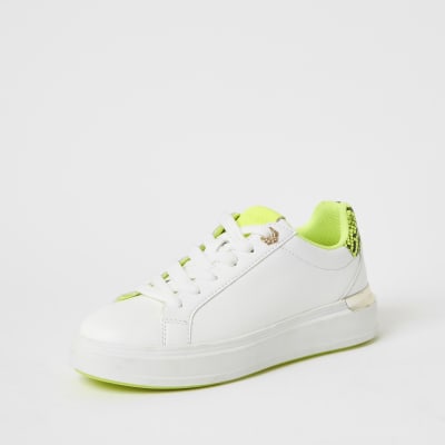 White lace-up chunky neon trainers
