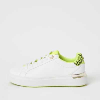 White lace-up chunky neon trainers 