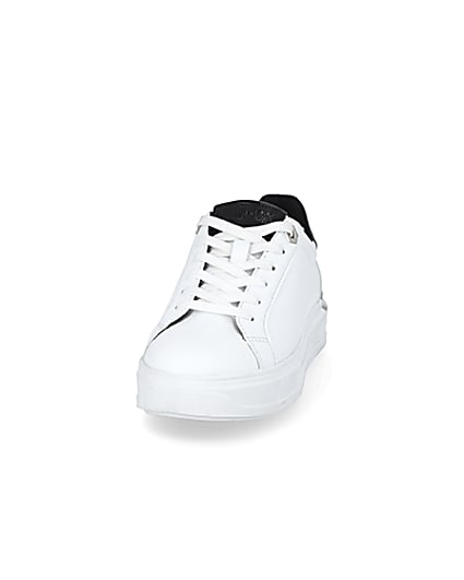 360 degree animation of product White lace-up chunky platform trainers frame-22