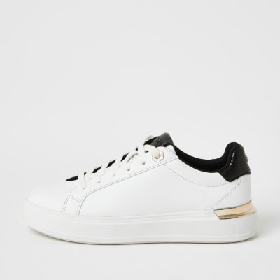 White lace-up chunky platform trainers 