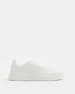 White lace up cupsole trainers