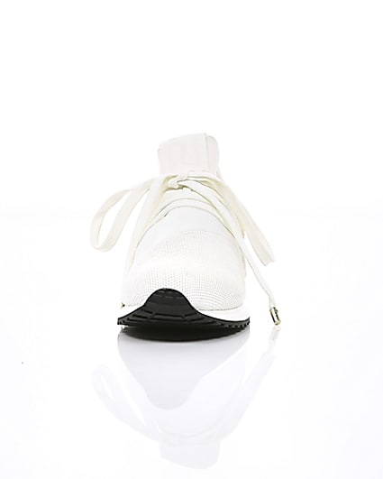 360 degree animation of product White lace-up runner trainers frame-3