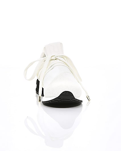 360 degree animation of product White lace-up runner trainers frame-4