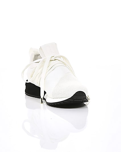 360 degree animation of product White lace-up runner trainers frame-5
