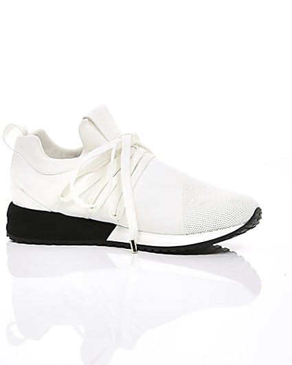 360 degree animation of product White lace-up runner trainers frame-8