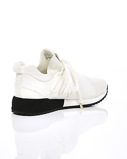 360 degree animation of product White lace-up runner trainers frame-12