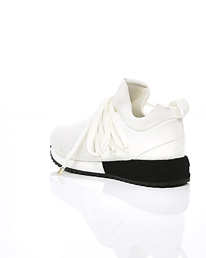 360 degree animation of product White lace-up runner trainers frame-18