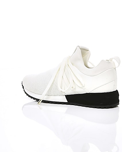 360 degree animation of product White lace-up runner trainers frame-19