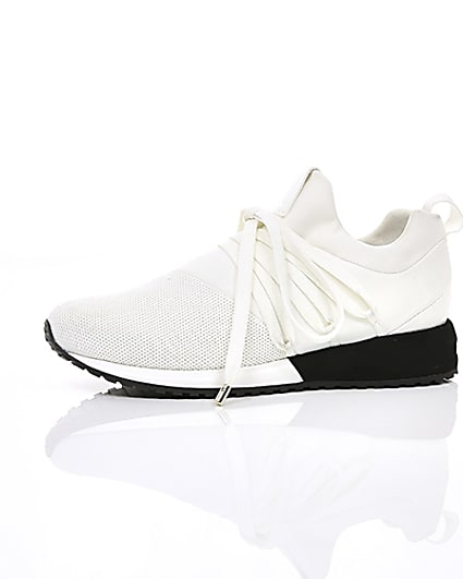 360 degree animation of product White lace-up runner trainers frame-22
