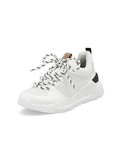 360 degree animation of product White lace up runner trainers frame-0