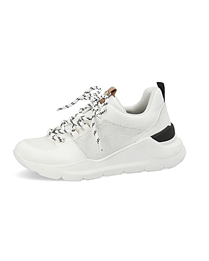 360 degree animation of product White lace up runner trainers frame-2