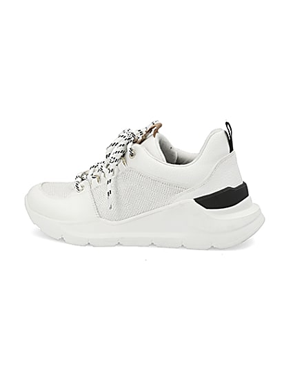 360 degree animation of product White lace up runner trainers frame-4